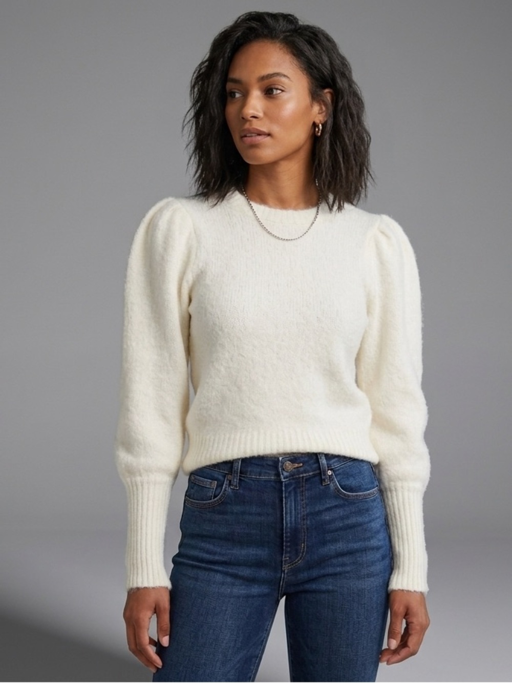 Joe's Women's White Puff Sleeve Knit Sweater - Size S
